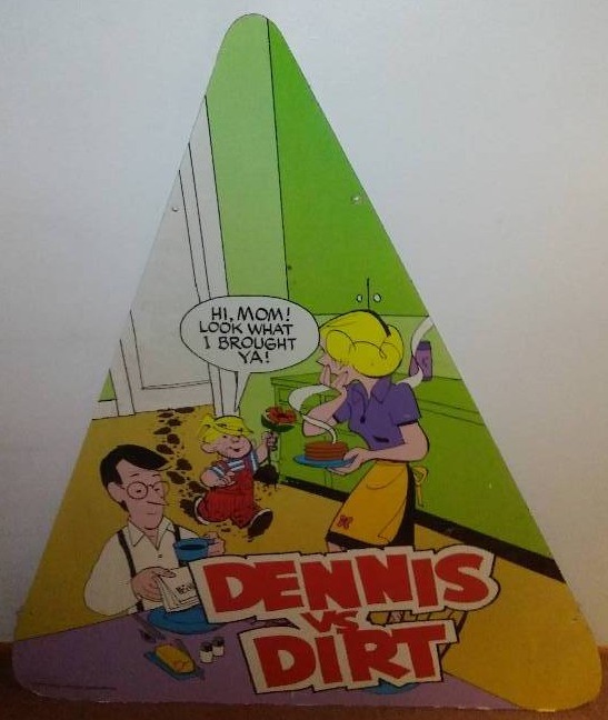 Dennis the Menace large triangle sign Margaret and Joey, carpet display for 1999