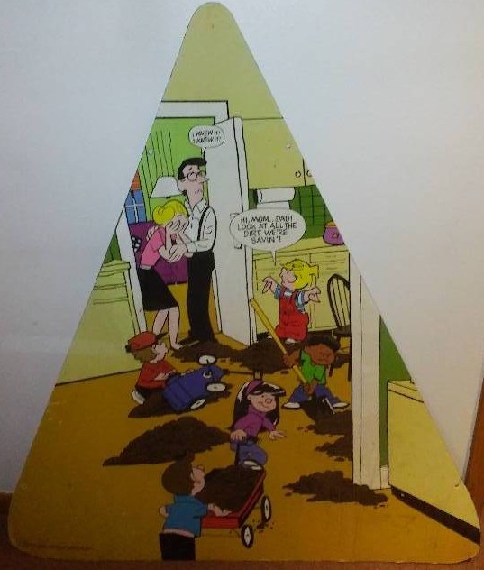 Dennis the Menace large triangle sign Margaret and Joey, carpet display for 1999
