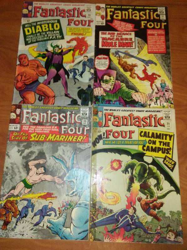 4 Fantastic Four comics 30, 31, 33, 35, Circa 1964