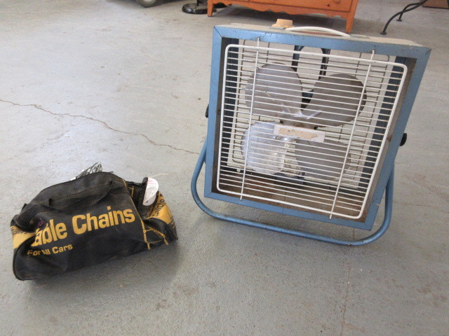 lot 120 image: TIRE CHAINS AND FAN