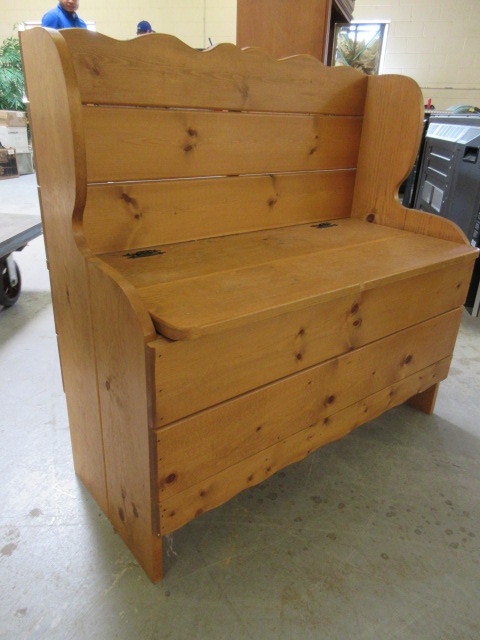 lot 131 image: OAK WING BACK BENCHCHEST