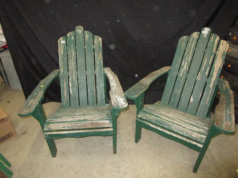 lot 10 image: 2 wood lawn chairs- paint is chipping