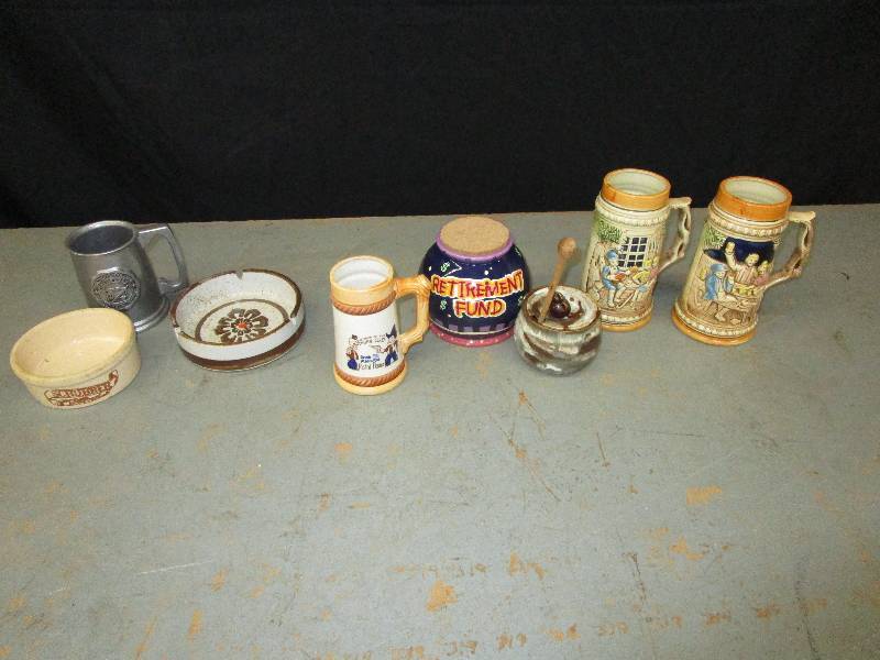 lot 75 image: 2 Stein Beer Mugs, Honey Jar, Ash Trays