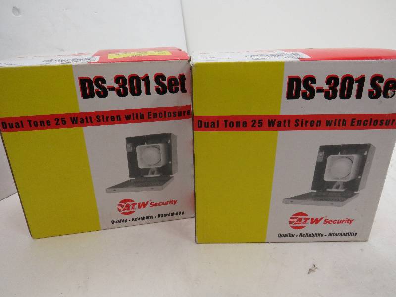 lot 10 image: lot of 2 dual tone 25 watt siren with enclosures.