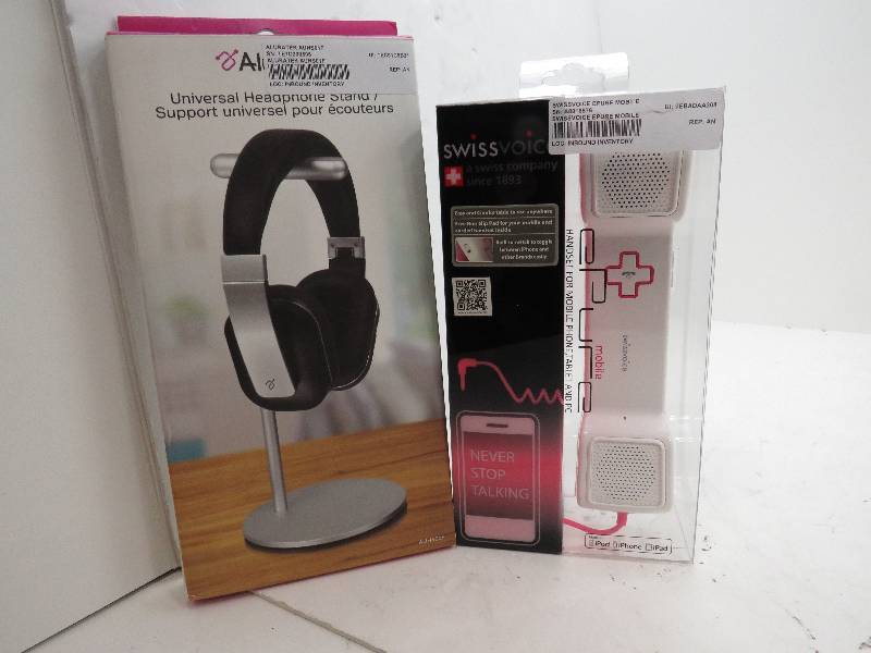 lot 47 image: LOT OF 2  HEAD PHONE STAND AND SWISS VOICE PHONE