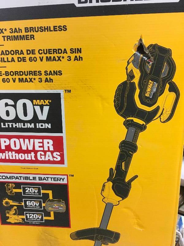 lot 14 image: DEWALT FLEXVOLT 60-Volt MAX Lithium-Ion Cordless Brushless 15 in. String Grass Trimmer in good conditions Tool Only