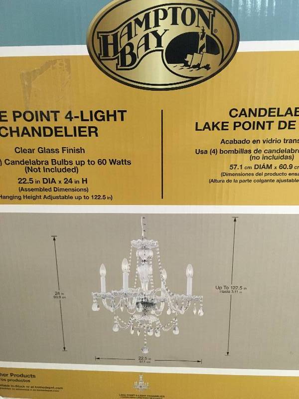 lot 21 image: Hampton Bay Lake Point 4-Light Chrome and Clear Crystal Chandelier new