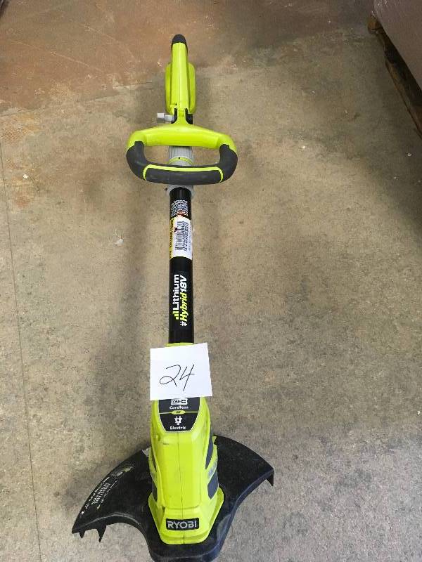 lot 24 image: Ryobi ONE 18-Volt Lithium-Ion Hybrid Electric Cordless String TrimmerEdger USED in working conditions