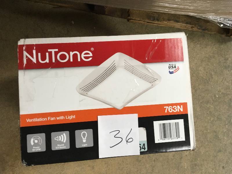 lot 36 image: NUTONE 50 CFM FanLight with Transparent Polymeric Lens and Resin Grille 100-watt Incandescent Lighting in good conditions
