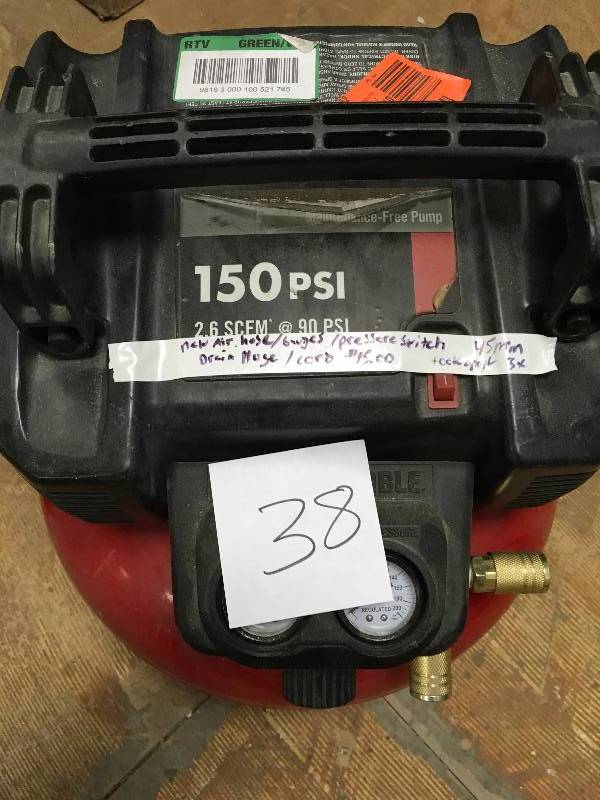 lot 38 image: PORTER-CABLE 6-Gallon Electric Pancake Air Compressor USED in working conditions