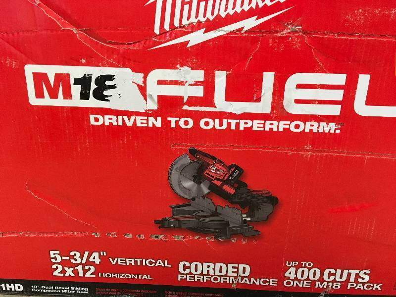 lot 44 image: Milwaukee M18 FUEL 18-Volt Lithium-Ion Brushless Cordless 10 in. Dual Bevel Sliding Compound Miter Saw Kit W(1) 9.0Ah Battery NOT USED