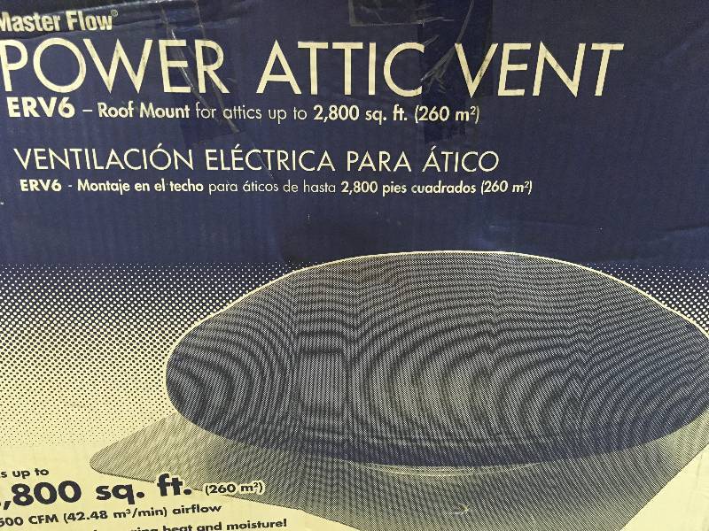 lot 74 image: Master Flow 1500 CFM Power Roof Mount Attic Fan in Shingle Match Weathered Wood not used