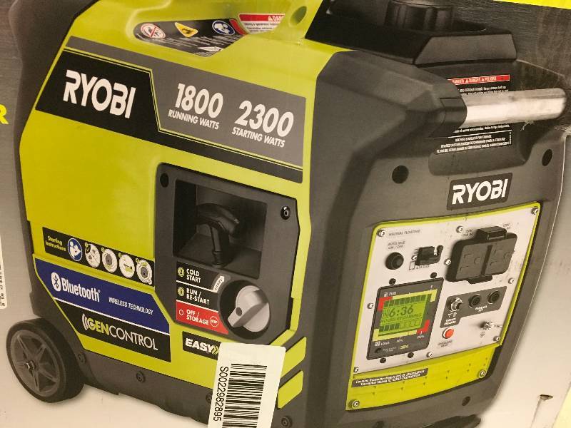 lot 80 image: RYOBY Bluetooth 2,300-Watt Super Quiet Gasoline Powered Digital Inverter Generator in good conditions