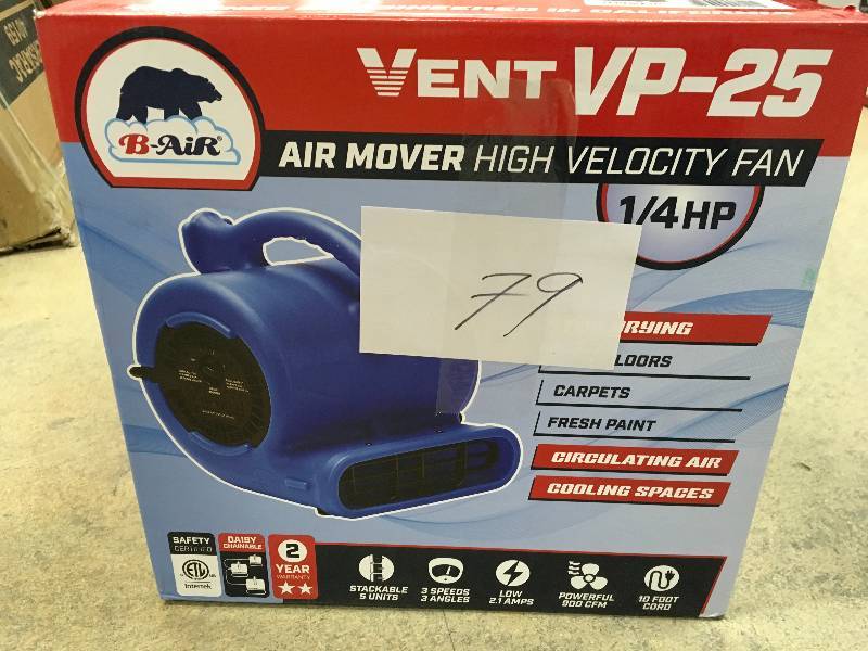 lot 79 image: B-AIR 14 HP Air Mover for Water Damage Restoration Carpet Dryer Floor Blower Fan Home and Plumbing Use, Blue in working conditions