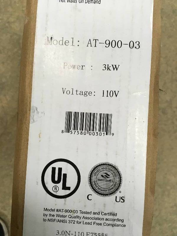lot 86 image: Atmor AT-900-03 Point-Of-Use Tankless Electric Instant Water Heater 3 kW  110V in good conditions