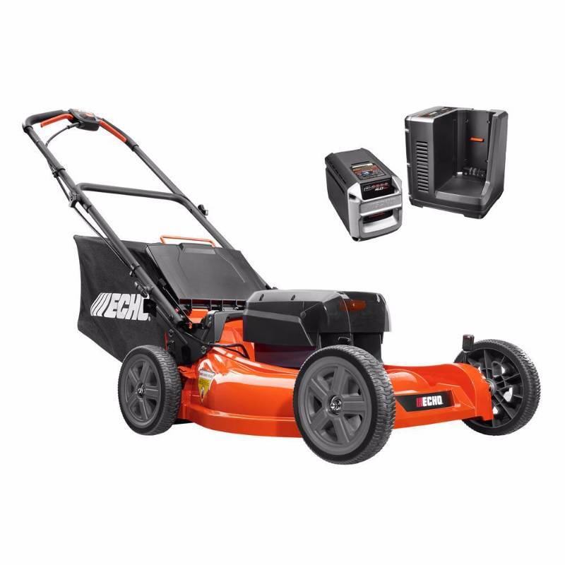 lot 6 image: Echo COMBO -58-Volt- Leaf Blower and 21 in.  Brushless Lithium-Ion Cordless Battery Walk Behind Push Lawn Mower used in very good condition battery and charger included