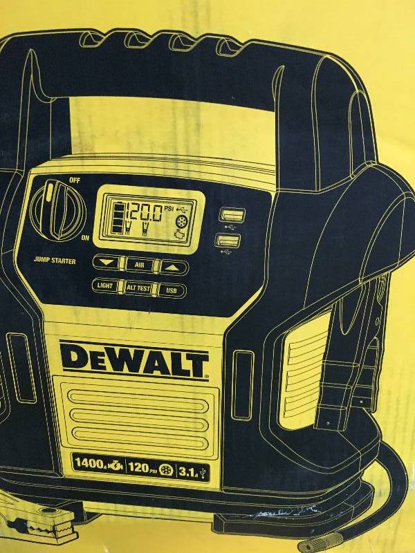 lot 13 image: Dewalt 1400 Peak Amp Jump Starter with Digital Compressor