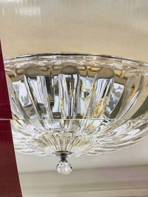 lot 35 image: Hampton Bay Vintage Collection 15.75 in. 3-Light Chrome Flushmount with Glass Shade