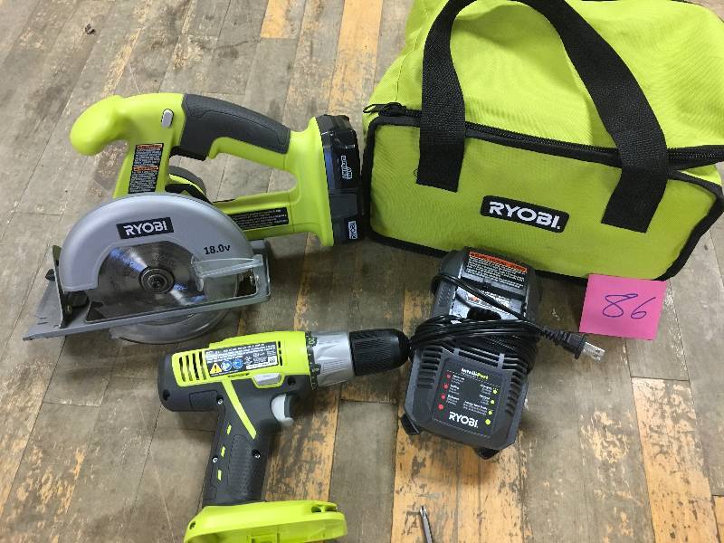 lot 86 image: Ryobi 18-Volt ONE Cordless Lithium-Ion Compact DrillDriver Kit