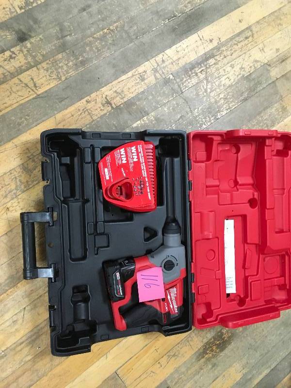 lot 116 image: Milwaukee M12 FUEL 12-Volt Lithium-Ion 58 in. Brushless Cordless SDS-Plus Rotary Hammer Kit W(1) 4.0h Batteries & Hard Case