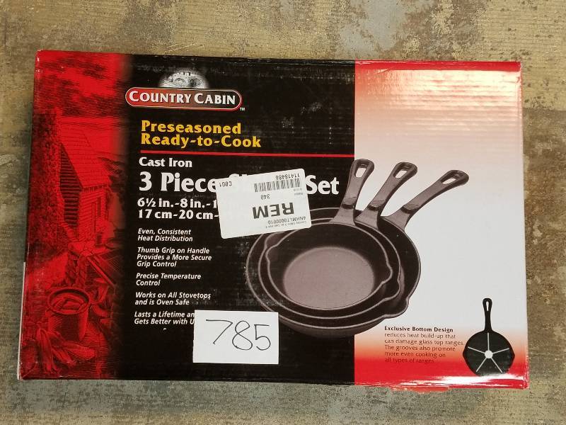 lot 785 image: Country Cabin 3-Pc. Cast Iron Skillet Set