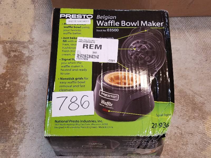 lot 786 image: Presto Belgian Waffle Bowl Maker