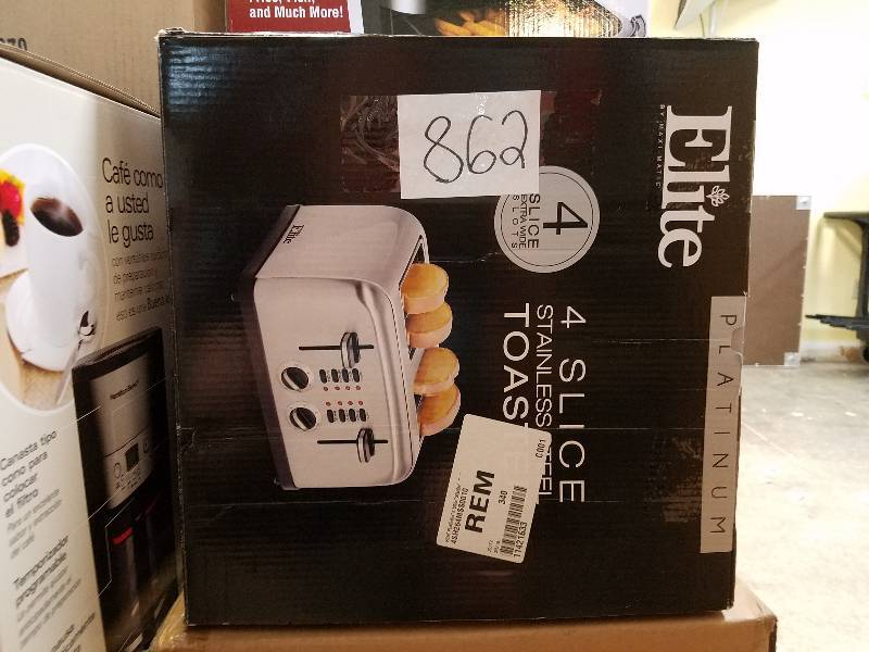 lot 862 image: Elite Platinum 4-Slice Stainless Steel Toaster