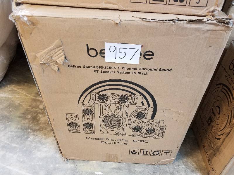 lot 957 image: beFree Sound 125-Watt 5.1 Channel Surround Sound Bluetooth Speaker System - Set of 5