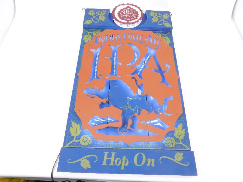 lot 5 image: Electric Lighted Odell Brewing Co.  (India Pale Ale)   Hop On Sign