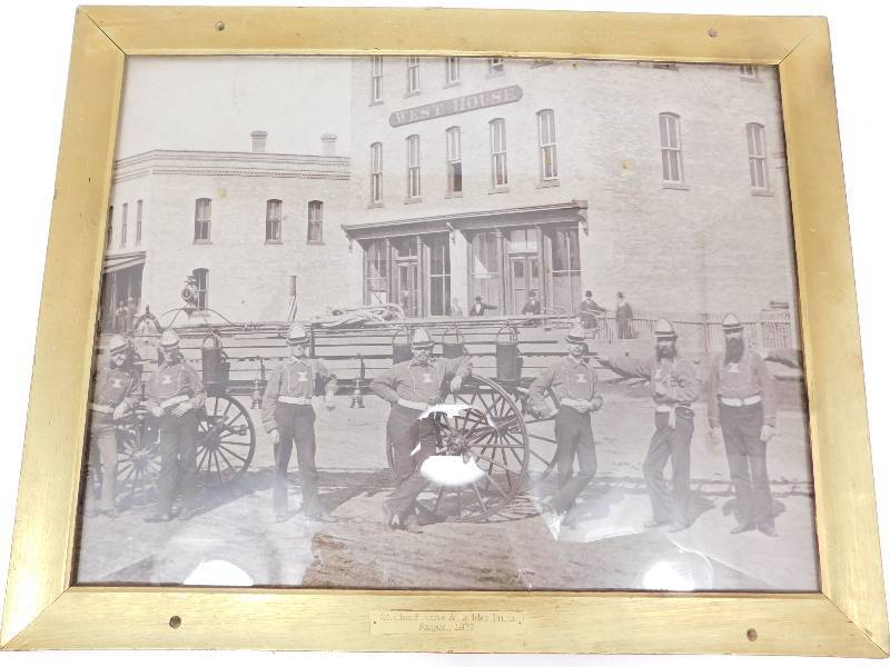 lot 28 image: Vintage Framed Picture Of The St. Cloud Hook & Ladder Company----August 1877