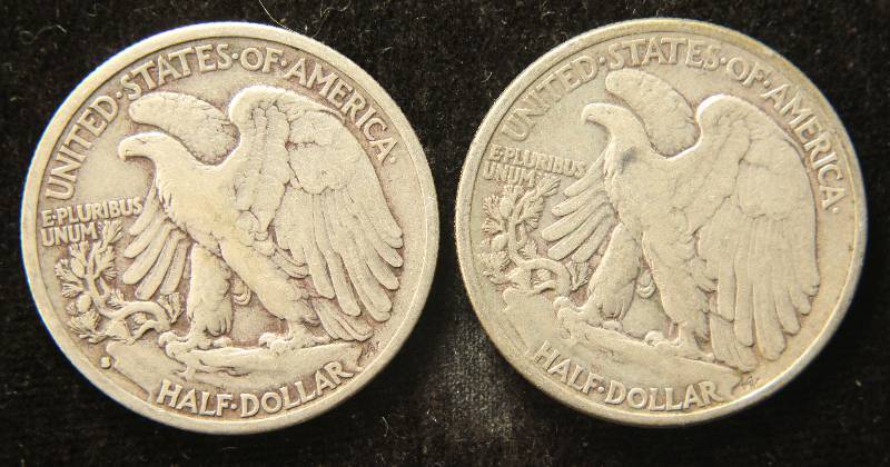 2 WALKING LIBERTY HALF DOLLARS 1935-S & 1943