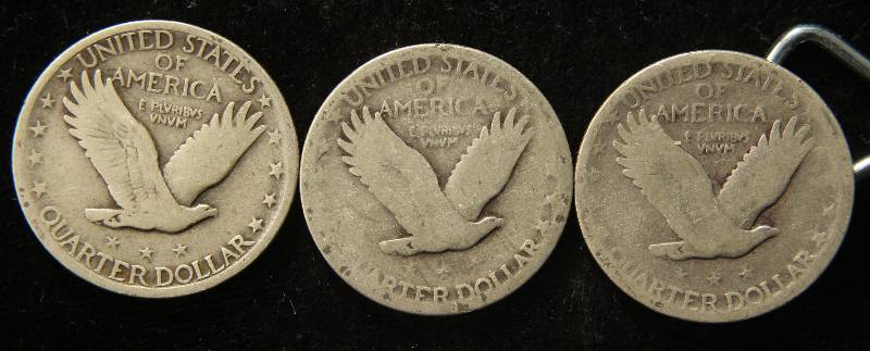 3 Standing Liberty Quarters 1927, 1928, 1929