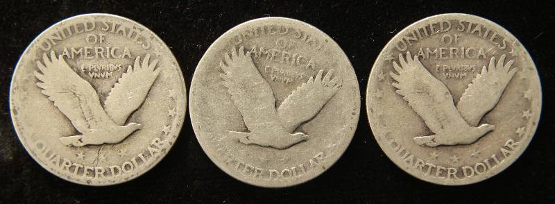 3 STANDING LIBERTY QUARTERS 1925, 1926, 1927