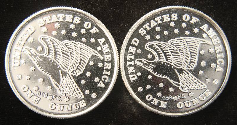 QTY 2 - 1 TROY OZ. .999 FINE SILVER LIBERTY EAGLE ROUND