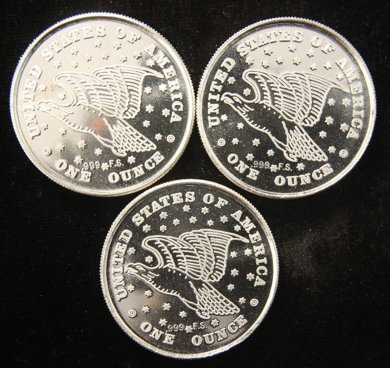 QTY 3 - 1 TROY OZ. .999 FINE SILVER LIBERTY EAGLE ROUND