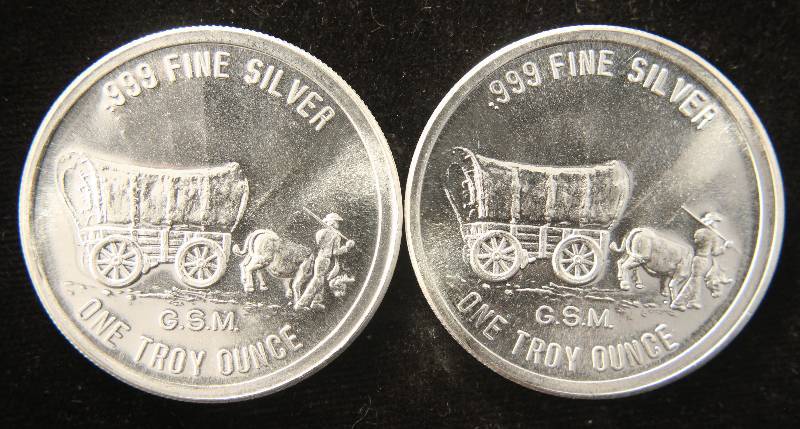QTY 2 - 1 TROY OZ. .999 FINE SILVER PROSPECTOR GOLDEN STATE MINT