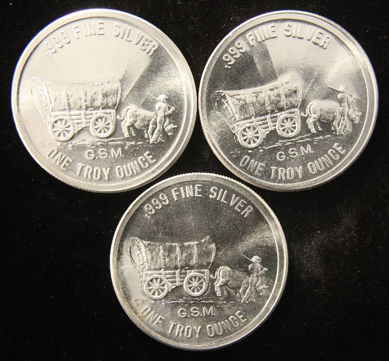 QTY 3 - 1 TROY OZ. .999 FINE SILVER PROSPECTOR GOLDEN STATE MINT