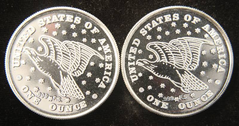 QTY 2 - 1 TROY OZ. .999 FINE SILVER LIBERTY EAGLE ROUND