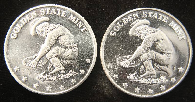 QTY 2 - 1 TROY OZ. .999 FINE SILVER PROSPECTOR GOLDEN STATE MINT