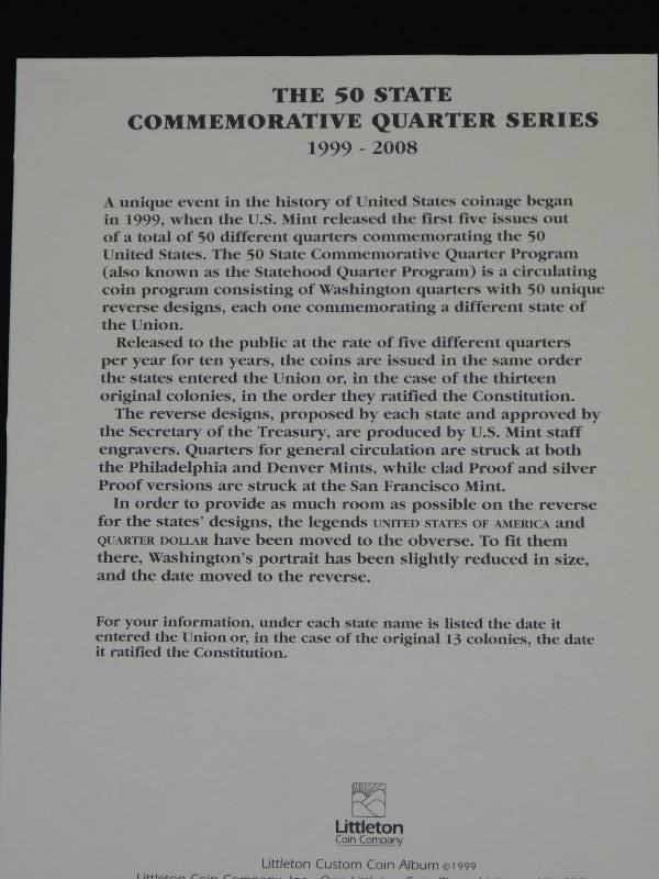 lot 20 image: Littleton State Quarters 1999-2008 Album with Complete Set of All 50 US State Quarters - INSTANT COLLECTION