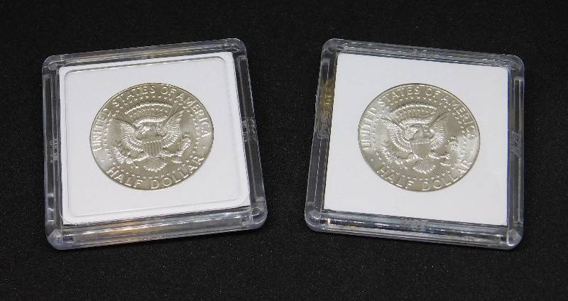 lot 37 image: One 1964 P and One 1964 D Uncirculated Kennedy 90% Silver Half Dollars, In Air-Tite Holders
