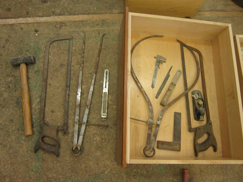 lot 48 image: Wood drawer filled with various too...