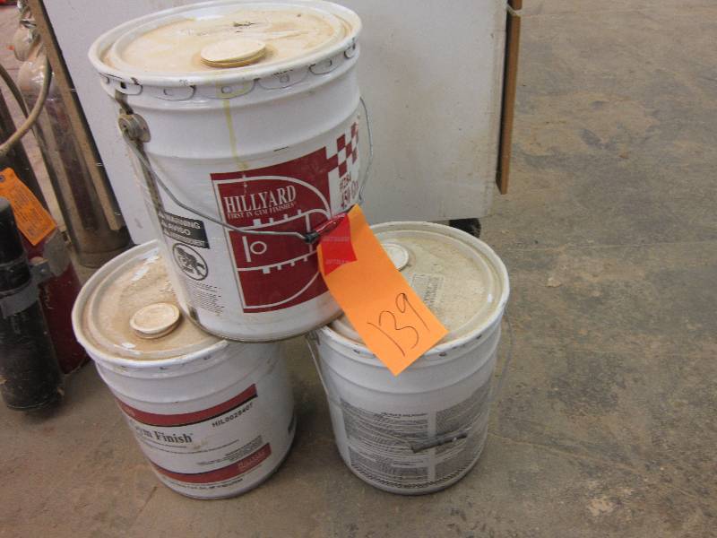 lot 139 image: 3 -- 5 gallon pails of Hillyard gym...