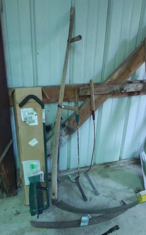lot 20 image: 2-Large Scythes, Brush Cutters, Hound Dog Edger