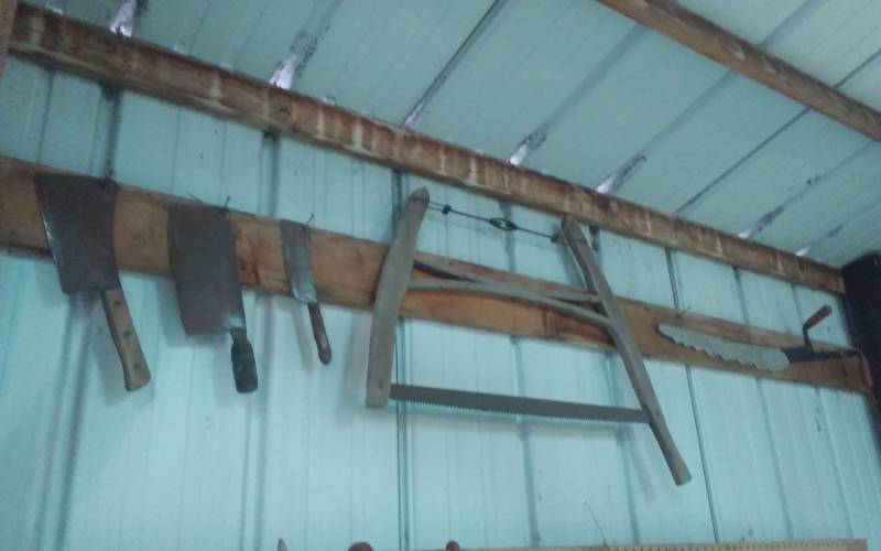 lot 25 image: Bow Saw, 3-Cleavers, Large 2-Handle Saw