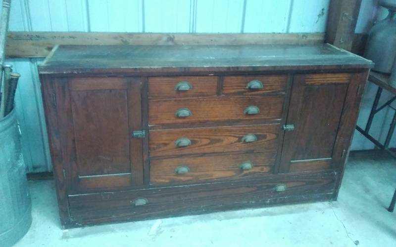 lot 52 image: Antique Cupboard Base Cabinet 64x18x35
