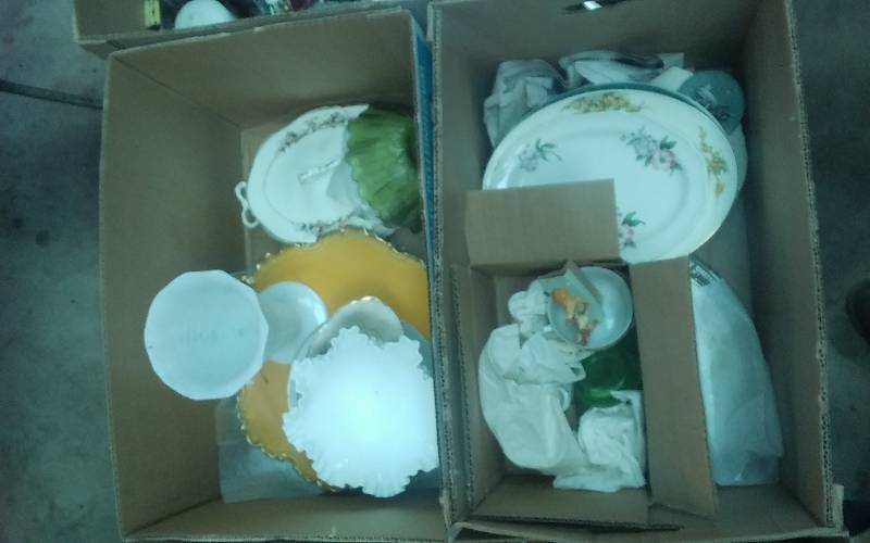 lot 88 image: 2-Boxes Lot Milk Glass, Dishes, Collectibles