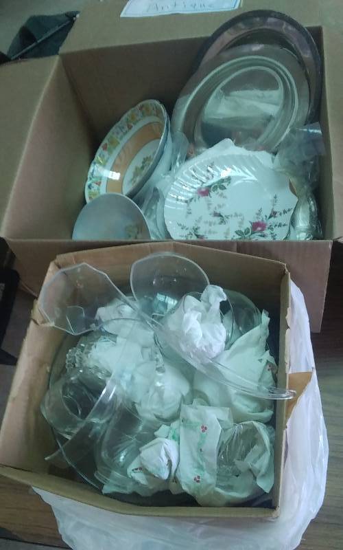 lot 94 image: 2-Boxes Lot Punch Bowl Set, Glassware, Kitchen Related