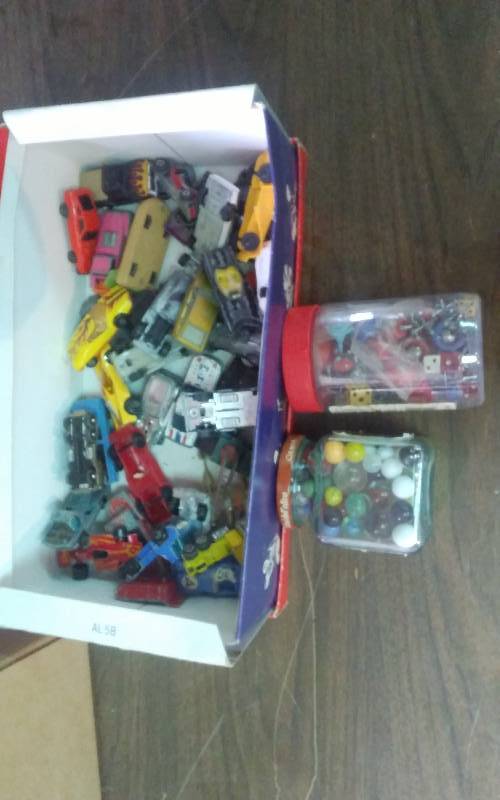 lot 111 image: Lot Of Vintage Collectibles Toy Cars, Marbles, Dice, Game Pieces