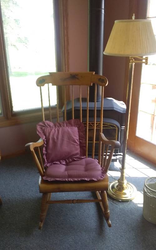 lot 144 image: Colonial Rocker By S. Bent & Bros. (Gardener, Ma.) & Floor Lamp